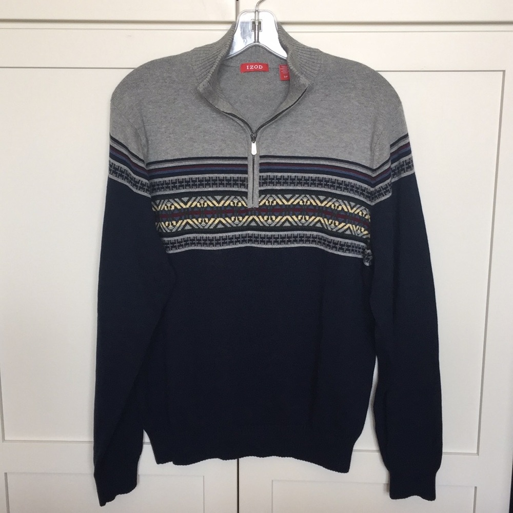 Vintage IZOD men’s small QZ quarter zip sweater, fair isle, natural fiber NWOT